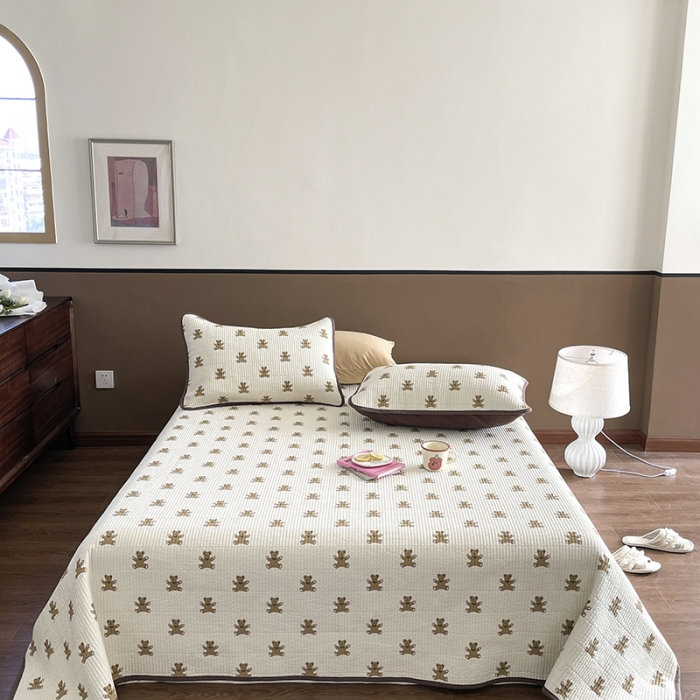 91家纺网 家纺一手货源 找家纺 汇庭 2023新款大鹅水洗棉床盖三件套 奶酪庄园