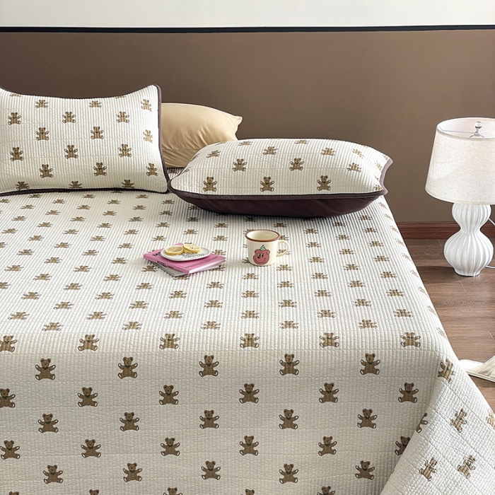 91家纺网 家纺一手货源 找家纺 汇庭 2023新款大鹅水洗棉床盖三件套 奶酪庄园