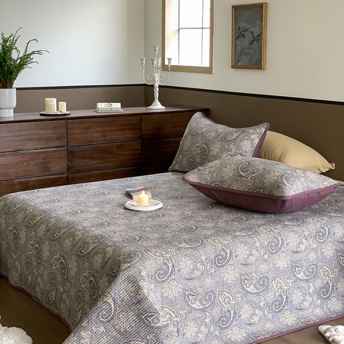 91家纺网 家纺一手货源 找家纺 汇庭 2023新款大鹅水洗棉床盖三件套 佩利庄园