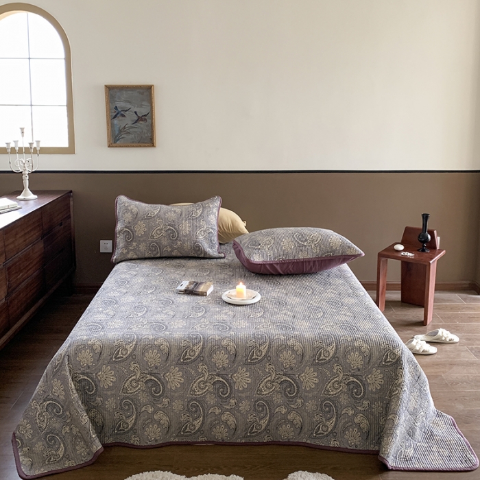 91家纺网 家纺一手货源 找家纺 汇庭 2023新款大鹅水洗棉床盖三件套 佩利庄园