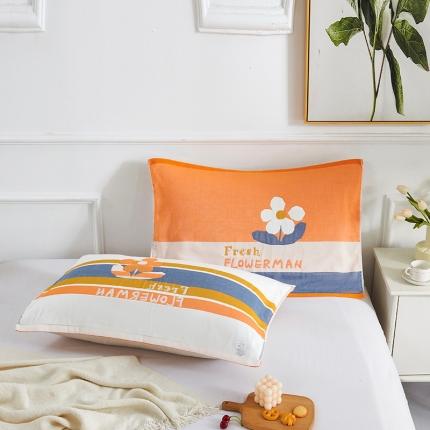 91家纺网 家纺一手货源 找家纺 棠薇 2023新款全棉6层纱布枕巾53*80cm/对-花卉系列 6层 向阳花橙