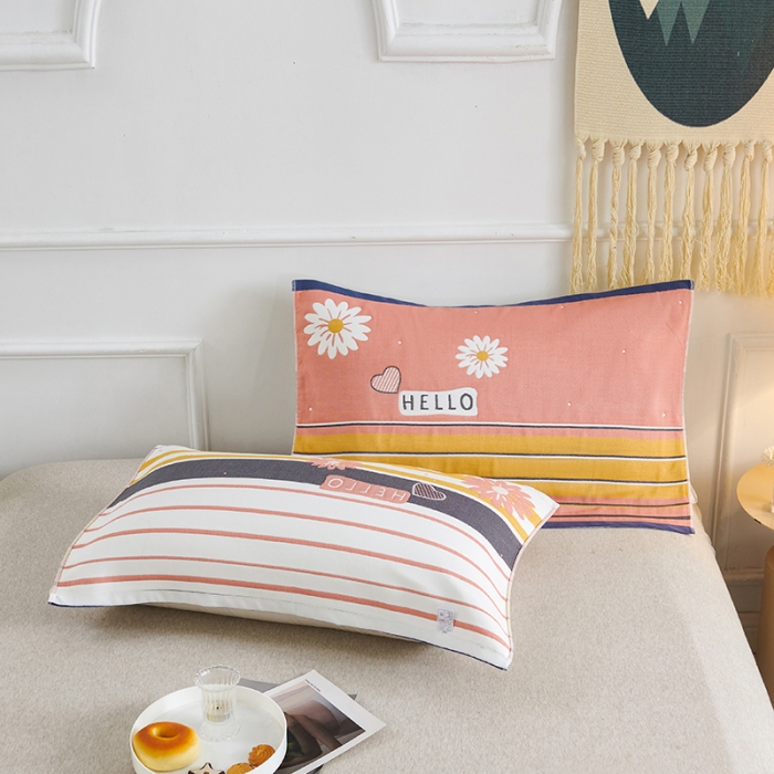 91家纺网 家纺一手货源 找家纺 棠薇 2023新款全棉6层纱布枕巾53*80cm/对-花卉系列 6层 格调菊粉