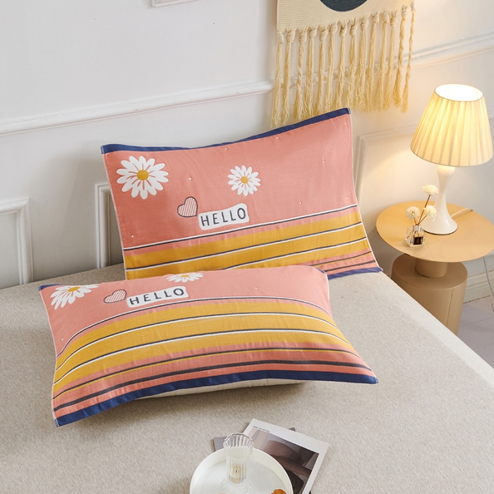 91家纺网 家纺一手货源 找家纺 棠薇 2023新款全棉6层纱布枕巾53*80cm/对-花卉系列 6层 格调菊粉