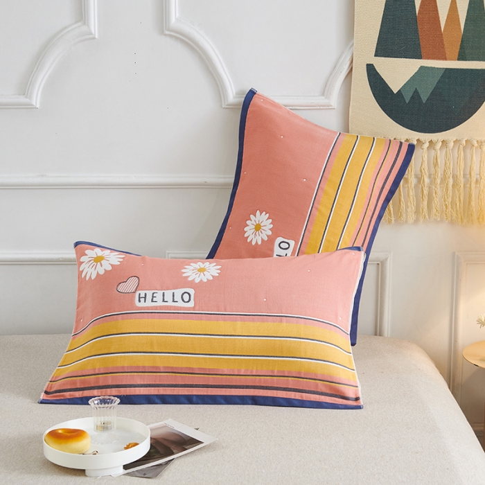 91家纺网 家纺一手货源 找家纺 棠薇 2023新款全棉6层纱布枕巾53*80cm/对-花卉系列 6层 格调菊粉