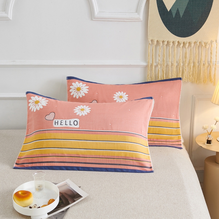 91家纺网 家纺一手货源 找家纺 棠薇 2023新款全棉6层纱布枕巾53*80cm/对-花卉系列 6层 格调菊粉