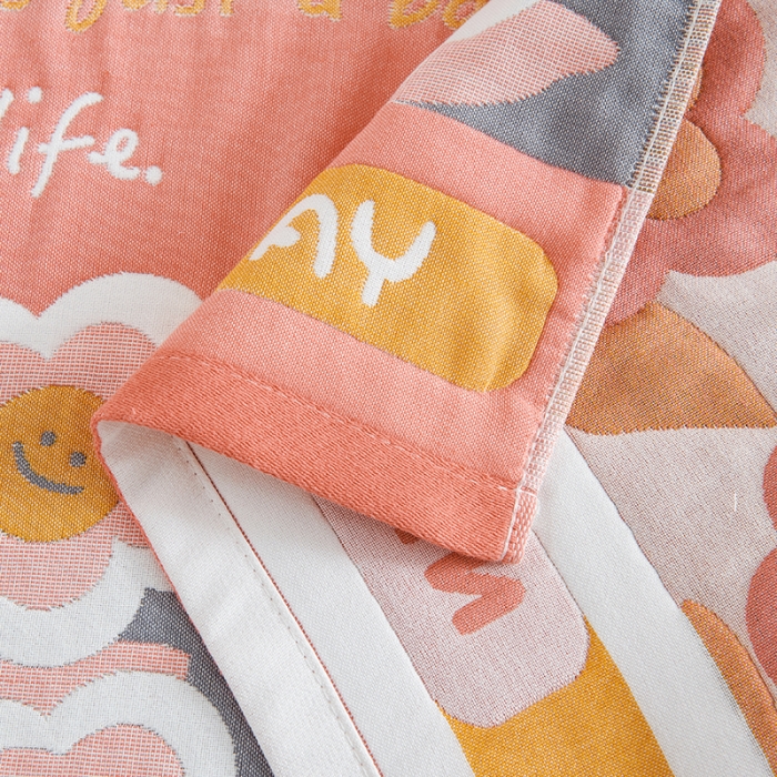 91家纺网 家纺一手货源 找家纺 棠薇 2023新款全棉6层纱布枕巾53*80cm/对-花卉系列 6层 笑脸花粉