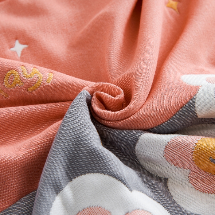 91家纺网 家纺一手货源 找家纺 棠薇 2023新款全棉6层纱布枕巾53*80cm/对-花卉系列 6层 笑脸花粉