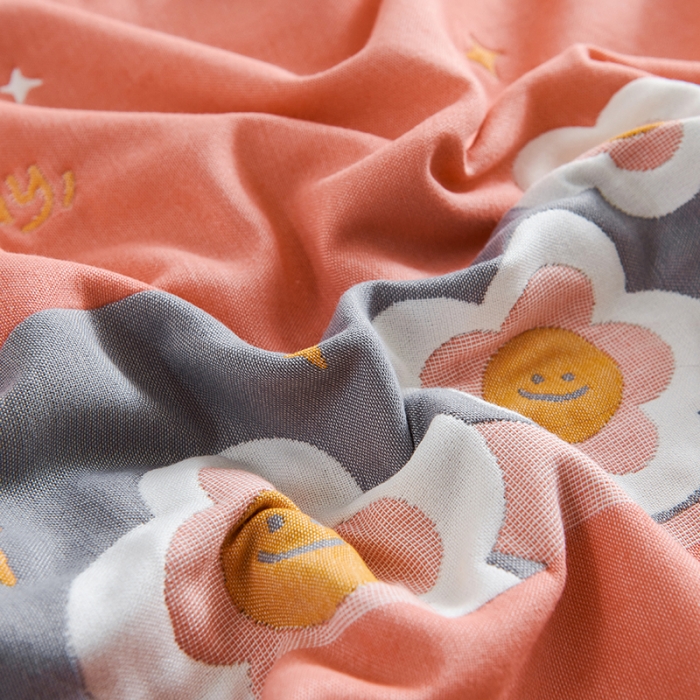 91家纺网 家纺一手货源 找家纺 棠薇 2023新款全棉6层纱布枕巾53*80cm/对-花卉系列 6层 笑脸花粉