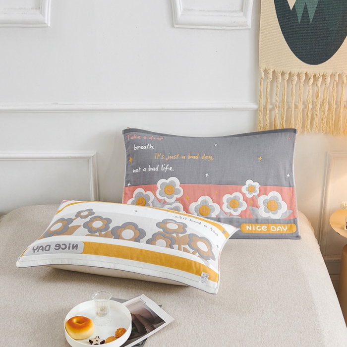 91家纺网 家纺一手货源 找家纺 棠薇 2023新款全棉6层纱布枕巾53*80cm/对-花卉系列 6层 笑脸花灰