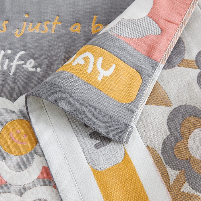 91家纺网 家纺一手货源 找家纺 棠薇 2023新款全棉6层纱布枕巾53*80cm/对-花卉系列 6层 笑脸花灰