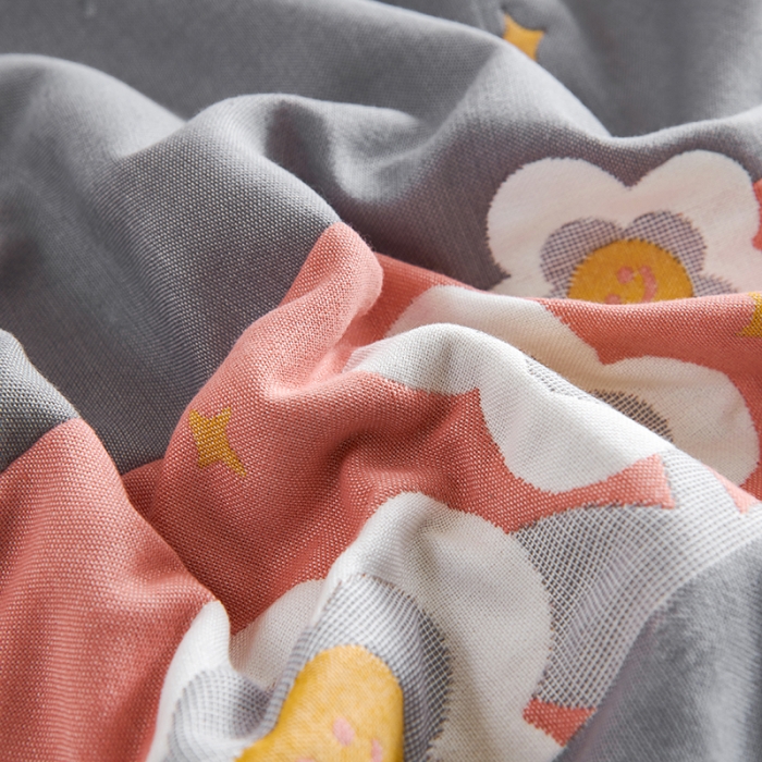 91家纺网 家纺一手货源 找家纺 棠薇 2023新款全棉6层纱布枕巾53*80cm/对-花卉系列 6层 笑脸花灰