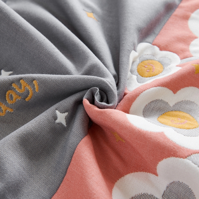 91家纺网 家纺一手货源 找家纺 棠薇 2023新款全棉6层纱布枕巾53*80cm/对-花卉系列 6层 笑脸花灰