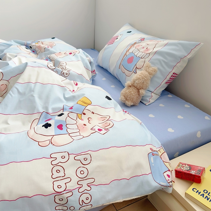 91家纺网 家纺一手货源 找家纺 怡家居 2023春夏新款全棉卡通系列四件套 爱心扑克兔