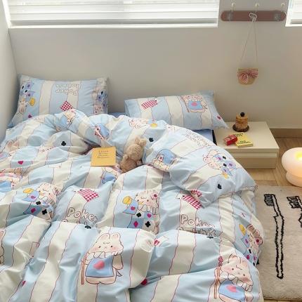 怡家居 2023春夏新款全棉卡通系列四件套 爱心扑克兔