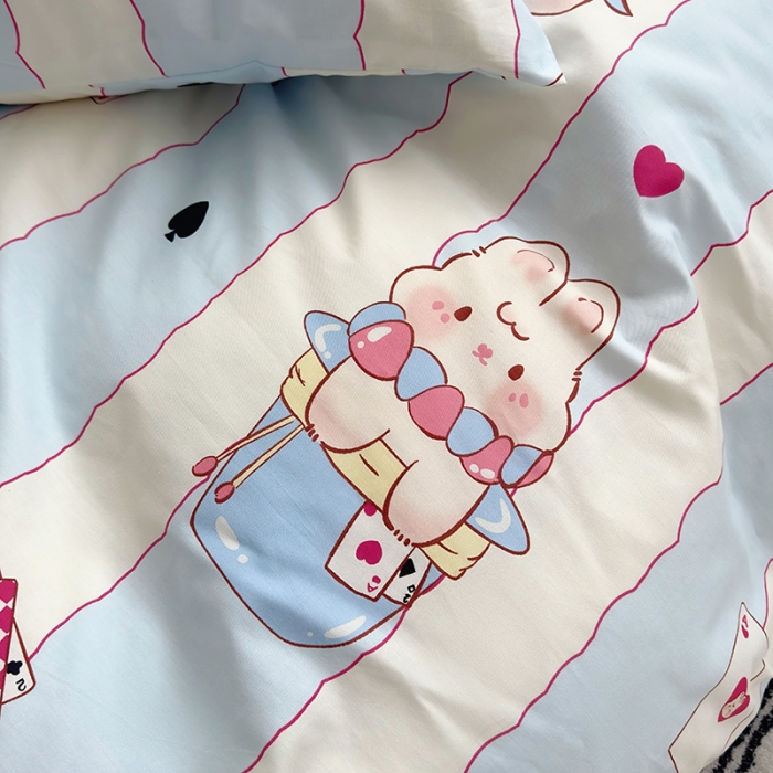 91家纺网 家纺一手货源 找家纺 怡家居 2023春夏新款全棉卡通系列四件套 爱心扑克兔