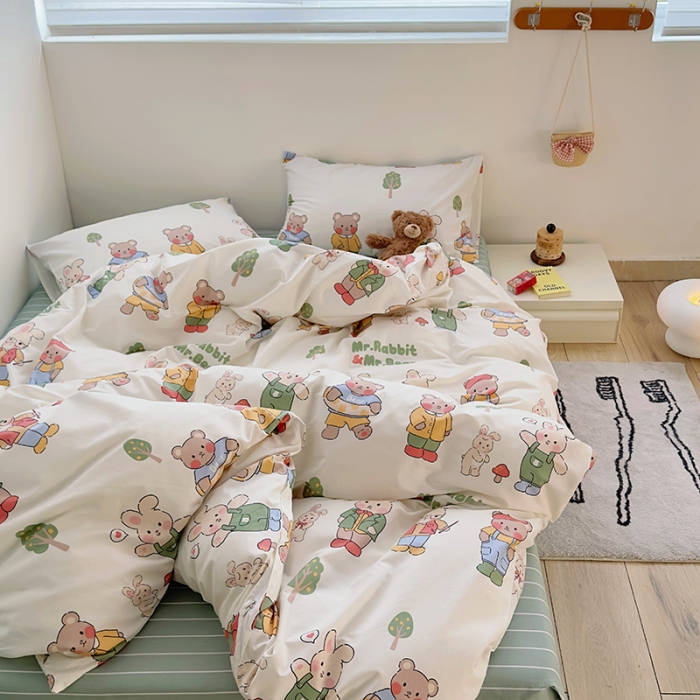 91家纺网 家纺一手货源 找家纺 怡家居 2023春夏新款全棉卡通系列四件套 动物园