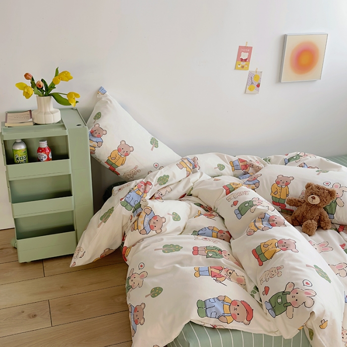 91家纺网 家纺一手货源 找家纺 怡家居 2023春夏新款全棉卡通系列四件套 动物园
