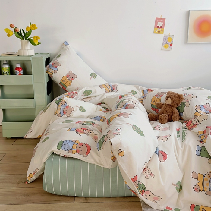 91家纺网 家纺一手货源 找家纺 怡家居 2023春夏新款全棉卡通系列四件套 动物园