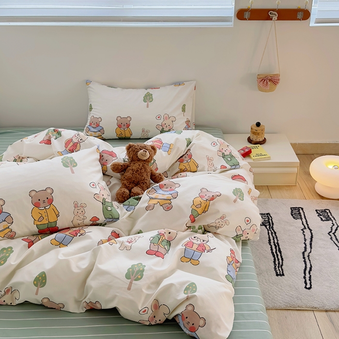 91家纺网 家纺一手货源 找家纺 怡家居 2023春夏新款全棉卡通系列四件套 动物园