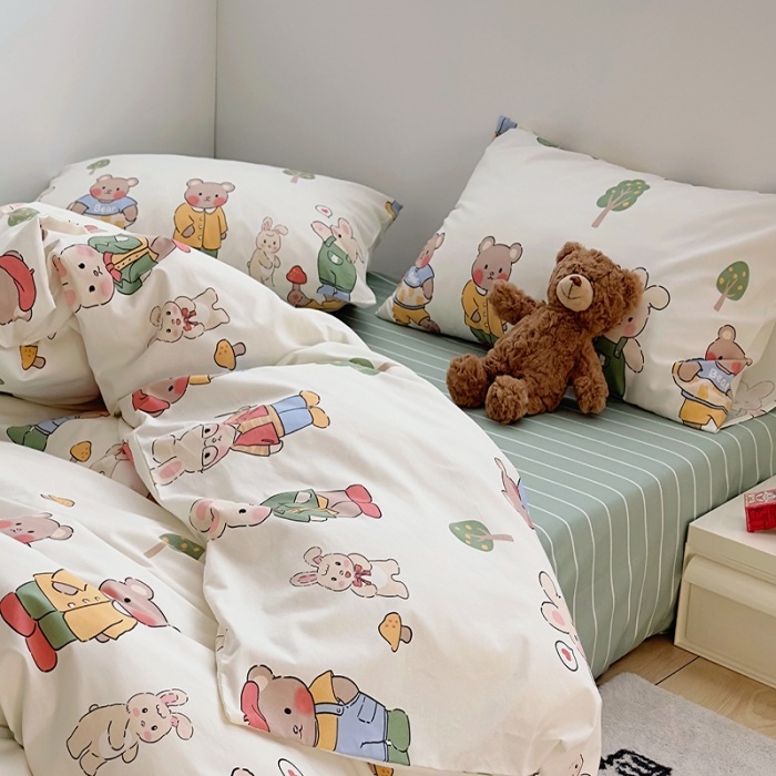 91家纺网 家纺一手货源 找家纺 怡家居 2023春夏新款全棉卡通系列四件套 动物园