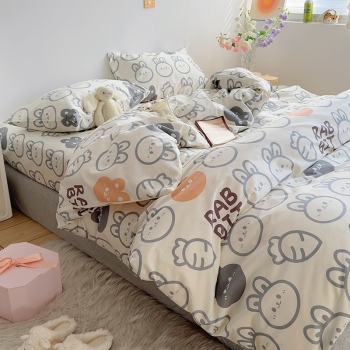 91家纺网 家纺一手货源 找家纺 怡家居 2023春夏新款全棉卡通系列四件套 胡萝卜兔子