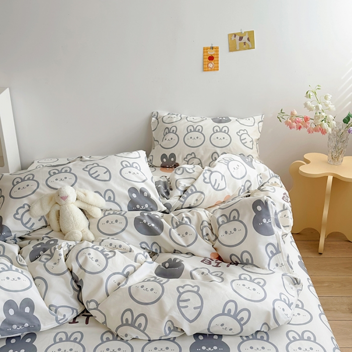 91家纺网 家纺一手货源 找家纺 怡家居 2023春夏新款全棉卡通系列四件套 胡萝卜兔子