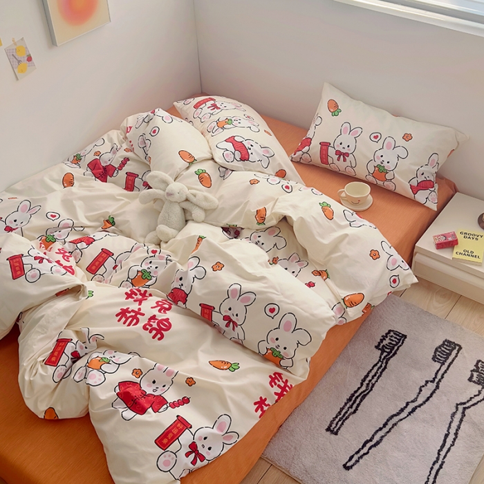 91家纺网 家纺一手货源 找家纺 怡家居 2023春夏新款全棉卡通系列四件套 吉祥兔
