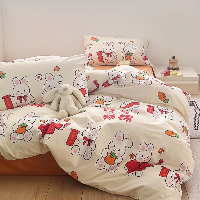 91家纺网 家纺一手货源 找家纺 怡家居 2023春夏新款全棉卡通系列四件套 吉祥兔