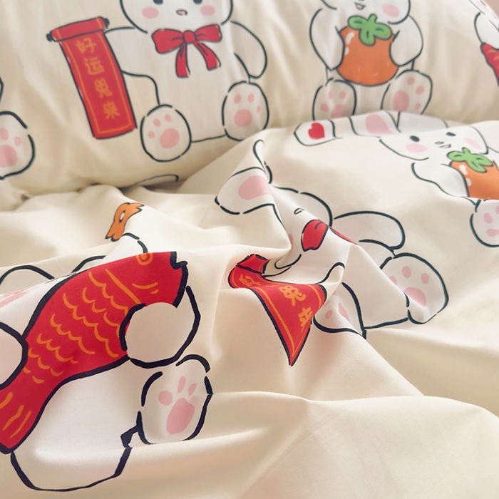 91家纺网 家纺一手货源 找家纺 怡家居 2023春夏新款全棉卡通系列四件套 吉祥兔