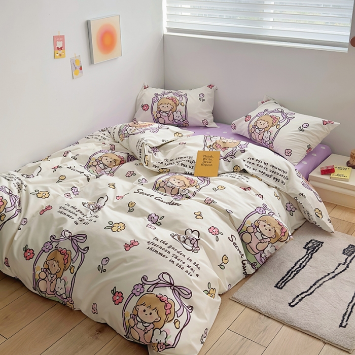 91家纺网 家纺一手货源 找家纺 怡家居 2023春夏新款全棉卡通系列四件套 浪漫女孩