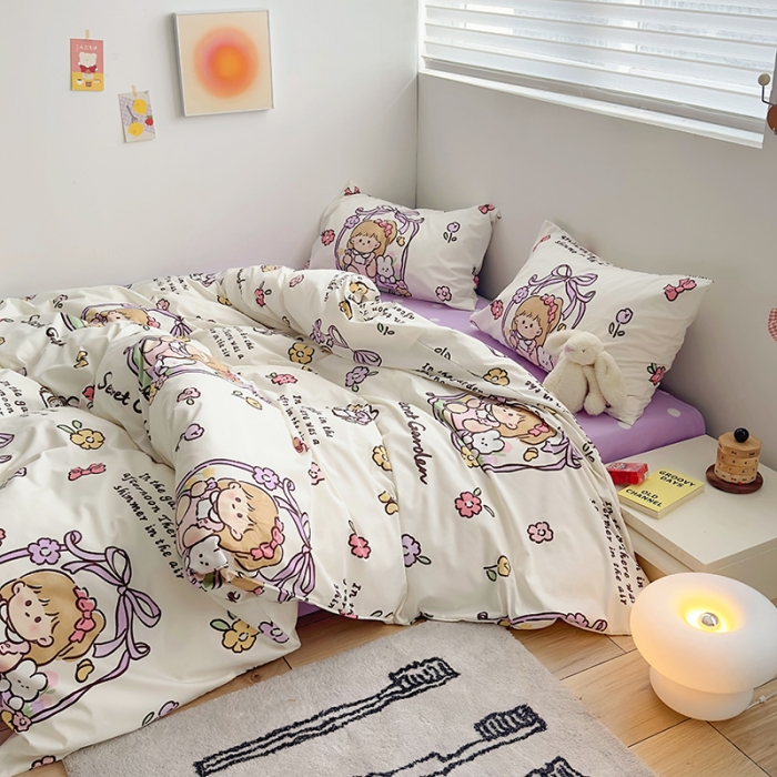 91家纺网 家纺一手货源 找家纺 怡家居 2023春夏新款全棉卡通系列四件套 浪漫女孩