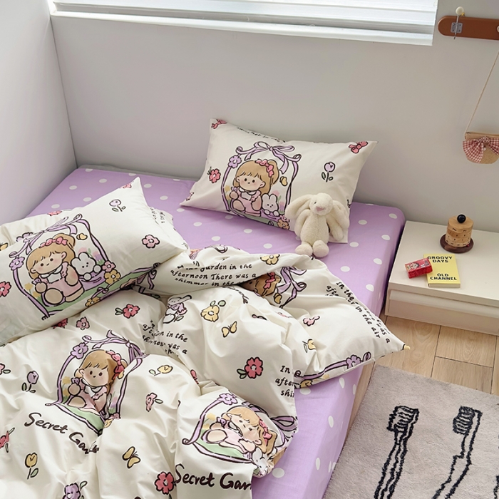 91家纺网 家纺一手货源 找家纺 怡家居 2023春夏新款全棉卡通系列四件套 浪漫女孩