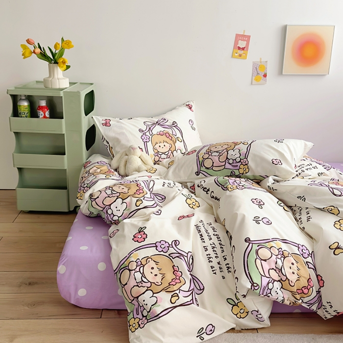 91家纺网 家纺一手货源 找家纺 怡家居 2023春夏新款全棉卡通系列四件套 浪漫女孩