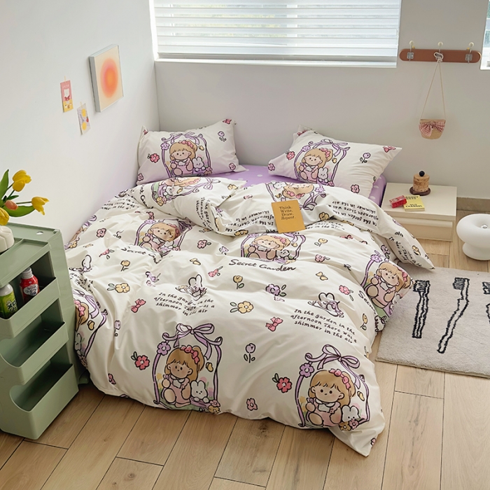 91家纺网 家纺一手货源 找家纺 怡家居 2023春夏新款全棉卡通系列四件套 浪漫女孩