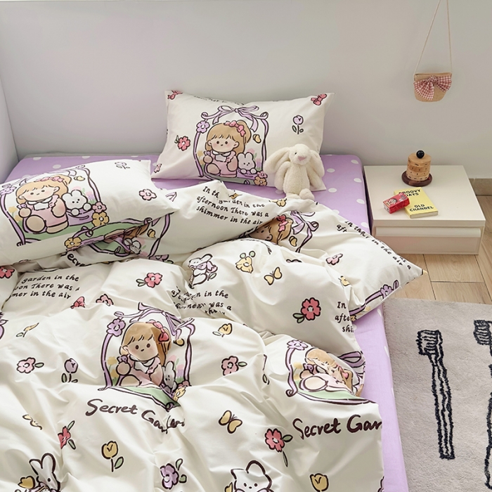 91家纺网 家纺一手货源 找家纺 怡家居 2023春夏新款全棉卡通系列四件套 浪漫女孩