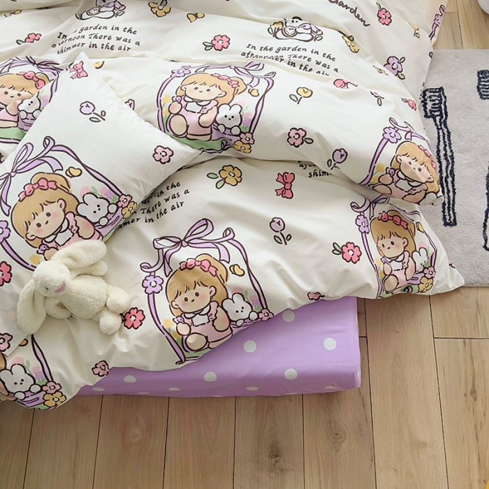 91家纺网 家纺一手货源 找家纺 怡家居 2023春夏新款全棉卡通系列四件套 浪漫女孩