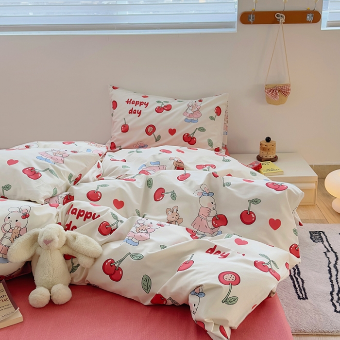 91家纺网 家纺一手货源 找家纺 怡家居 2023春夏新款全棉卡通系列四件套 樱桃小兔