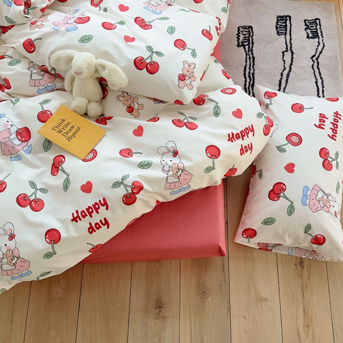 91家纺网 家纺一手货源 找家纺 怡家居 2023春夏新款全棉卡通系列四件套 樱桃小兔