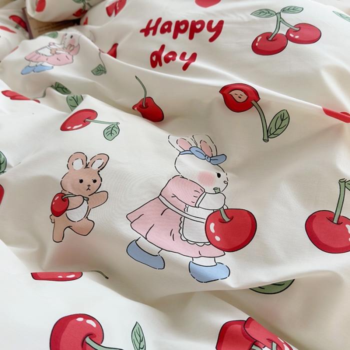 91家纺网 家纺一手货源 找家纺 怡家居 2023春夏新款全棉卡通系列四件套 樱桃小兔