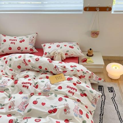 怡家居 2023春夏新款全棉卡通系列四件套 樱桃小兔