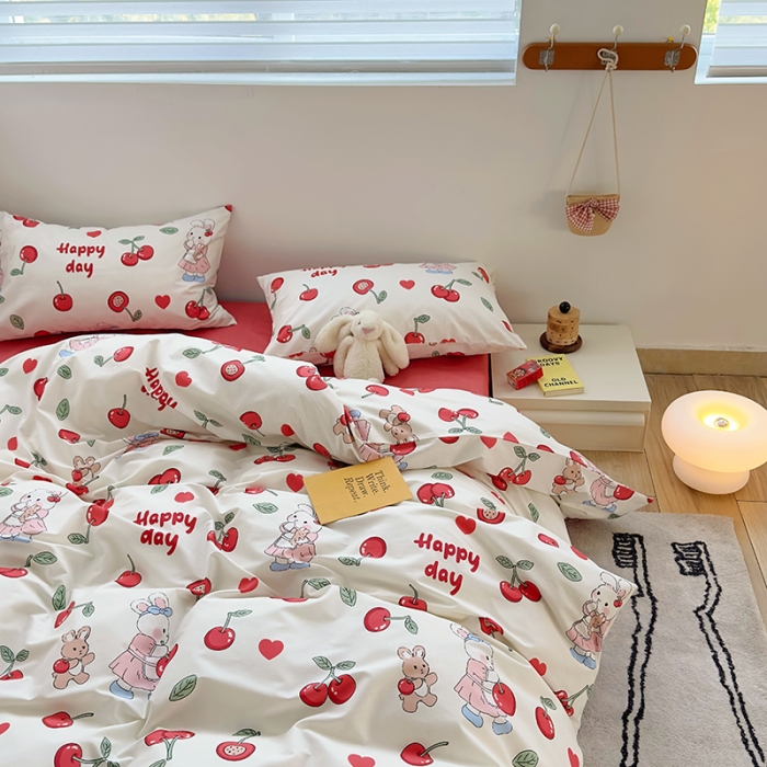 91家纺网 家纺一手货源 找家纺 怡家居 2023春夏新款全棉卡通系列四件套 樱桃小兔
