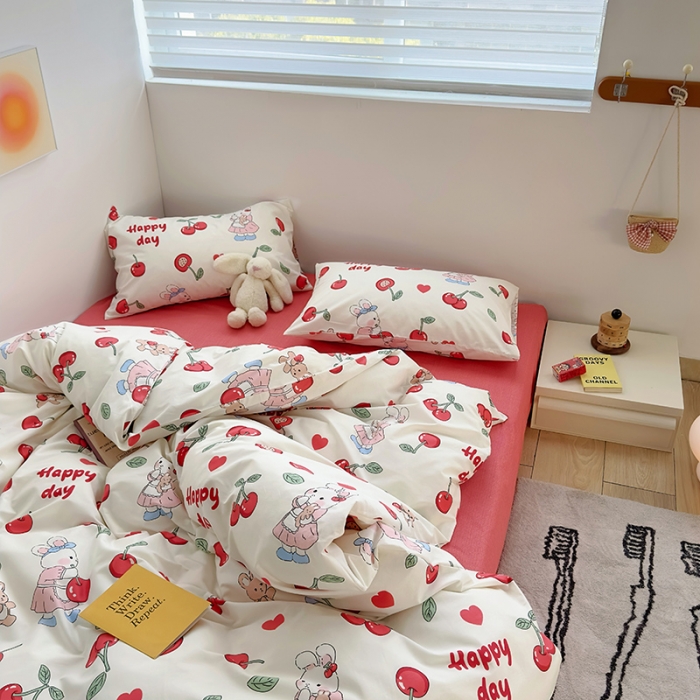 91家纺网 家纺一手货源 找家纺 怡家居 2023春夏新款全棉卡通系列四件套 樱桃小兔