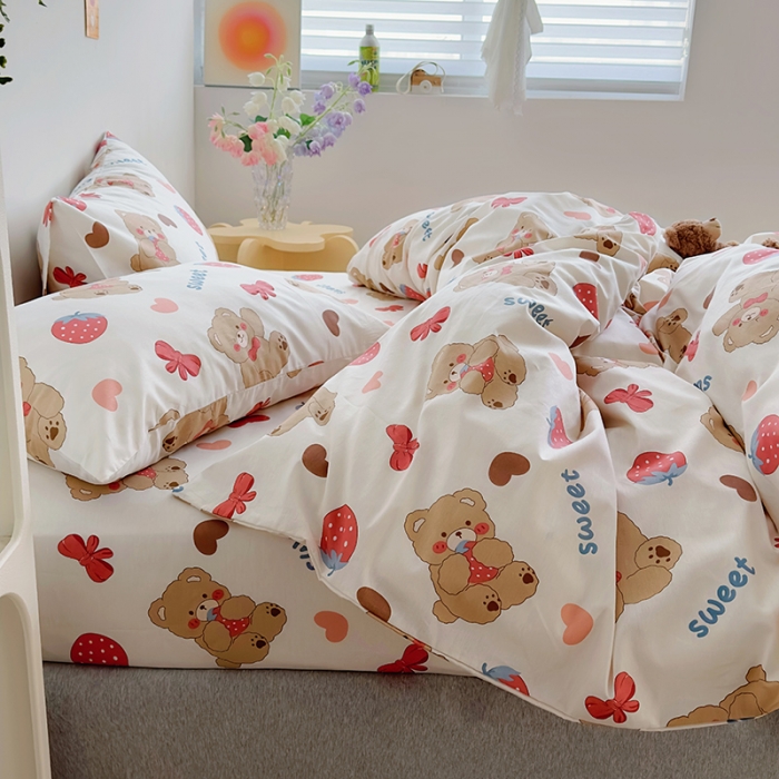 91家纺网 家纺一手货源 找家纺 怡家居 2023春夏新款全棉卡通系列四件套 贪吃熊