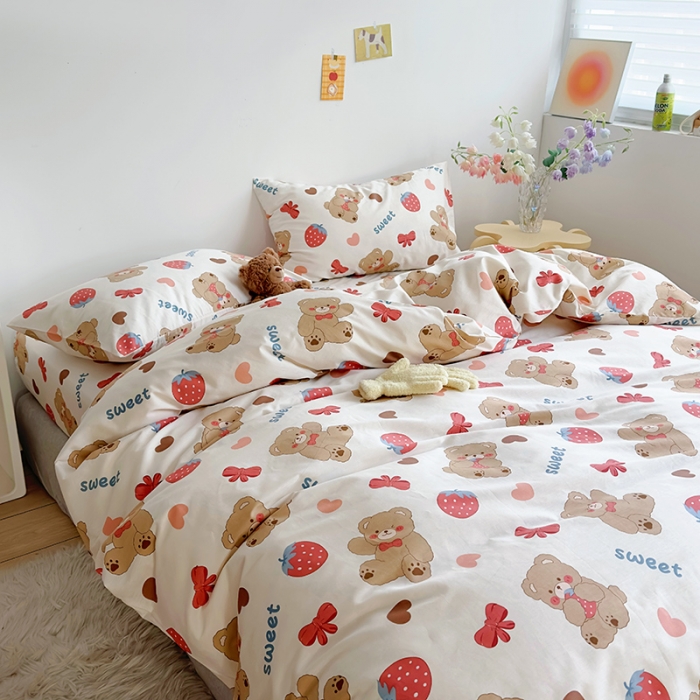 91家纺网 家纺一手货源 找家纺 怡家居 2023春夏新款全棉卡通系列四件套 贪吃熊