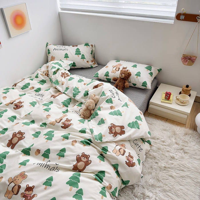 91家纺网 家纺一手货源 找家纺 怡家居 2023春夏新款全棉卡通系列四件套 森林派对