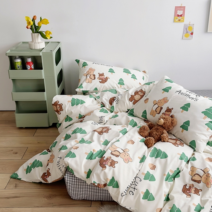 91家纺网 家纺一手货源 找家纺 怡家居 2023春夏新款全棉卡通系列四件套 森林派对