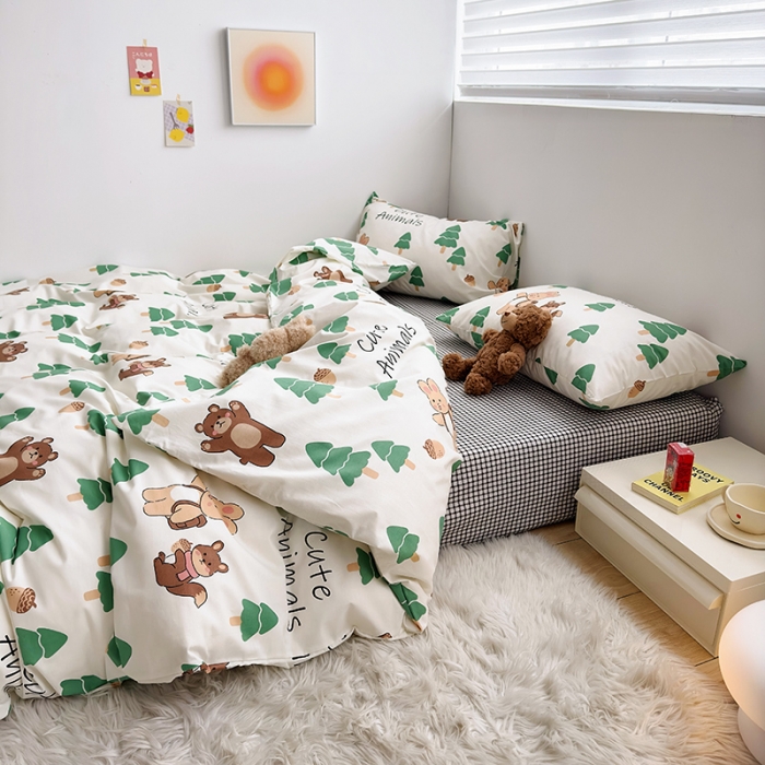 91家纺网 家纺一手货源 找家纺 怡家居 2023春夏新款全棉卡通系列四件套 森林派对