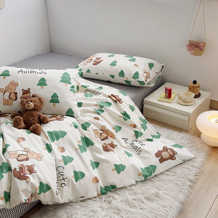 91家纺网 家纺一手货源 找家纺 怡家居 2023春夏新款全棉卡通系列四件套 森林派对