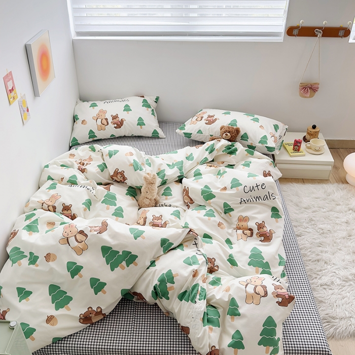 91家纺网 家纺一手货源 找家纺 怡家居 2023春夏新款全棉卡通系列四件套 森林派对