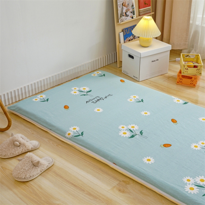 91家纺网 家纺一手货源 找家纺 凌云 2025新款AB版全棉加宝宝绒系列床垫套 小雏菊蓝